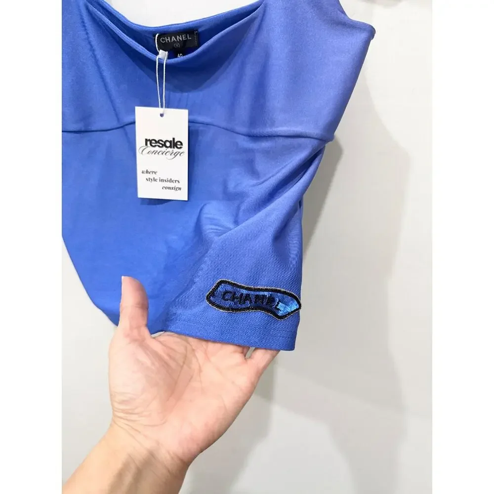 Chanel Active Sleeveless Swim Tank Top with Logo Blue Women's Size FR 40 / US 8 - Picture 4 of 5